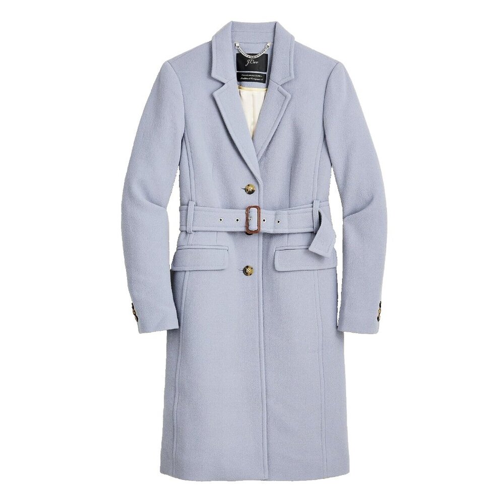 NWT J.Crew Belted Lady Day Topcoat Beachside Blue Italian Doublecloth Wool 16